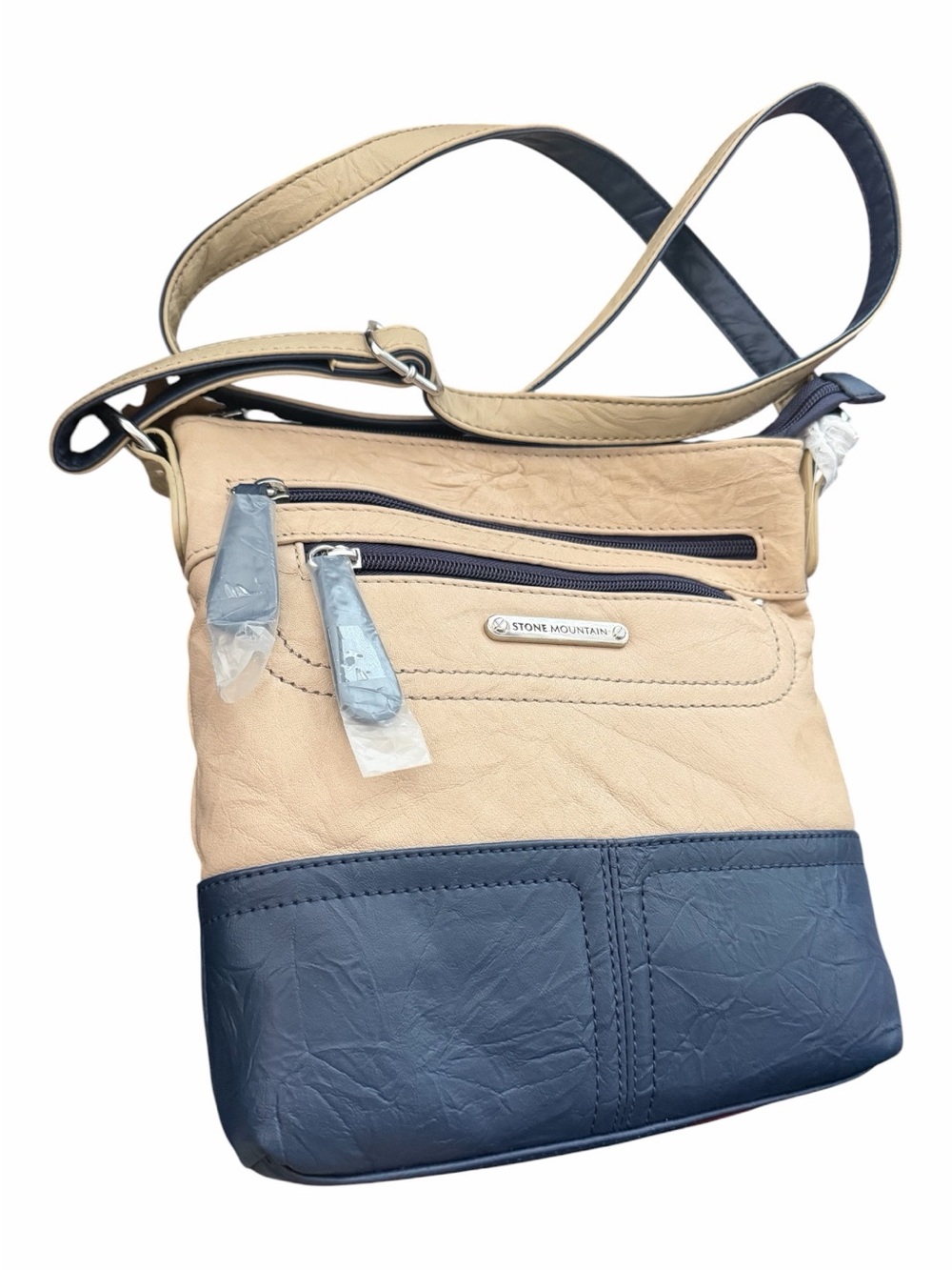 Stone Mountain New Leather Beige Navy Crossbody Bag Travel